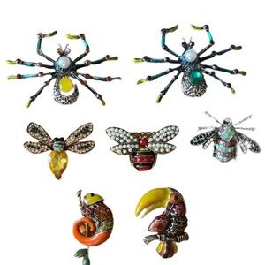 Animal/birds enameled Pearl Crystal brooch pin lot